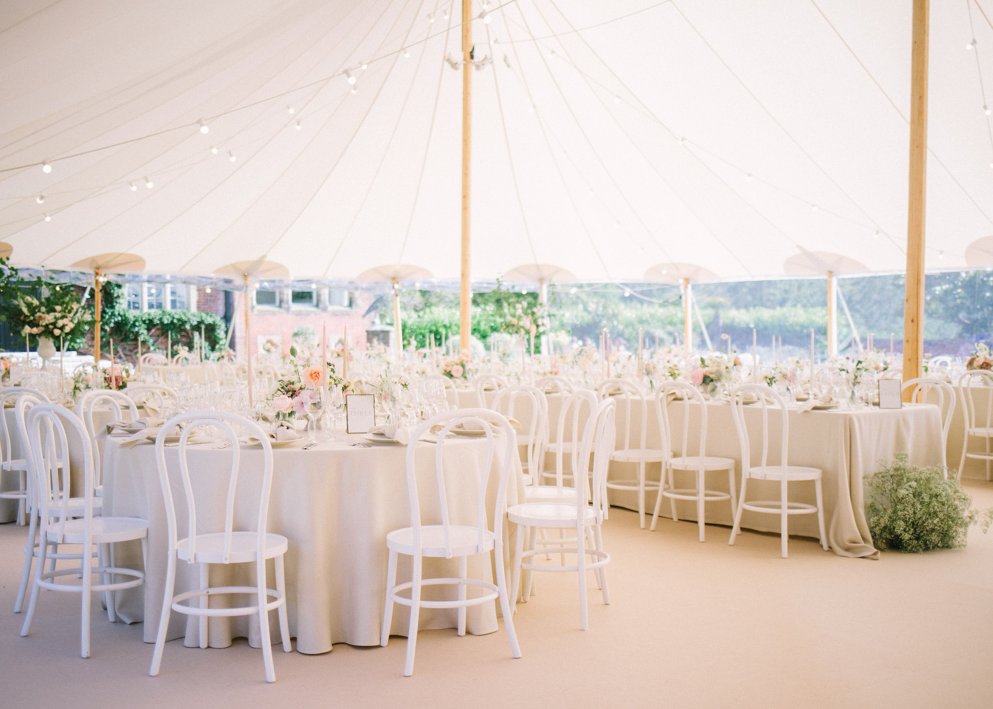Ellie and Sam's Sperry Tent interior, designed by Katrina Otter Weddings with The Sail Tent Company.