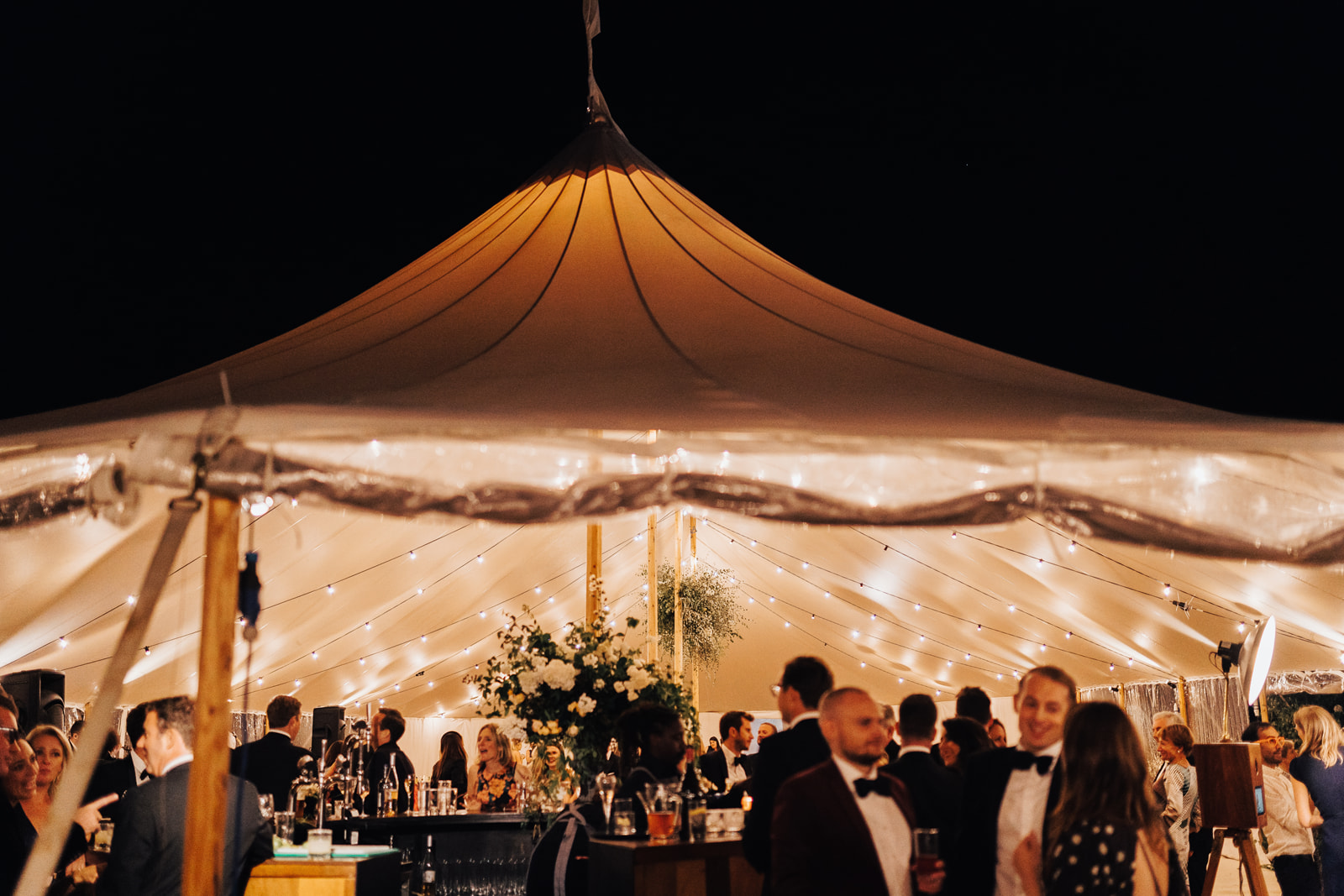 Lora & Dave's Garden Sperry Tent Wedding at night, by Natalie Hewitt & Joseph Benjamin Marquees Images by Rebecca Carpenter Photography