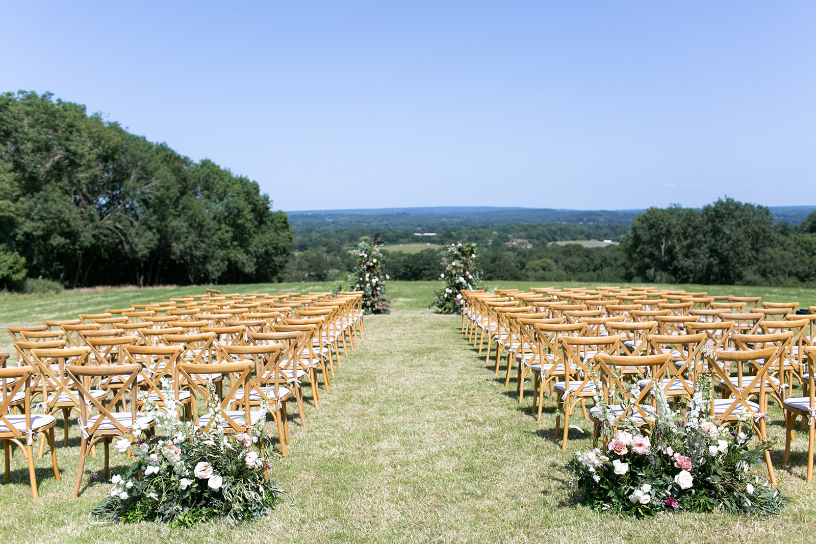 Suzie & Charlie's outdoor ceremony space, beautifully designed by Wonderlust Events